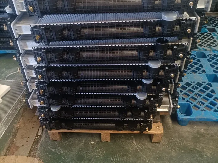 A batch of assembled truck radiators photographed at a partner facility