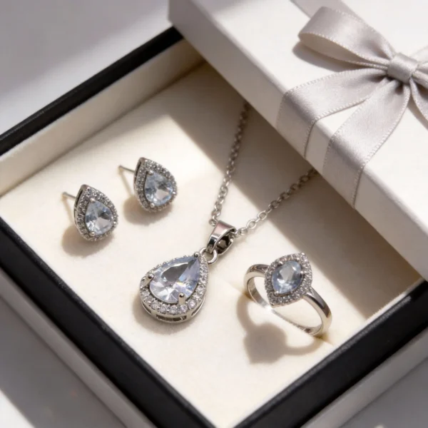 teardrop sky blue cz jewelry 3 piece set