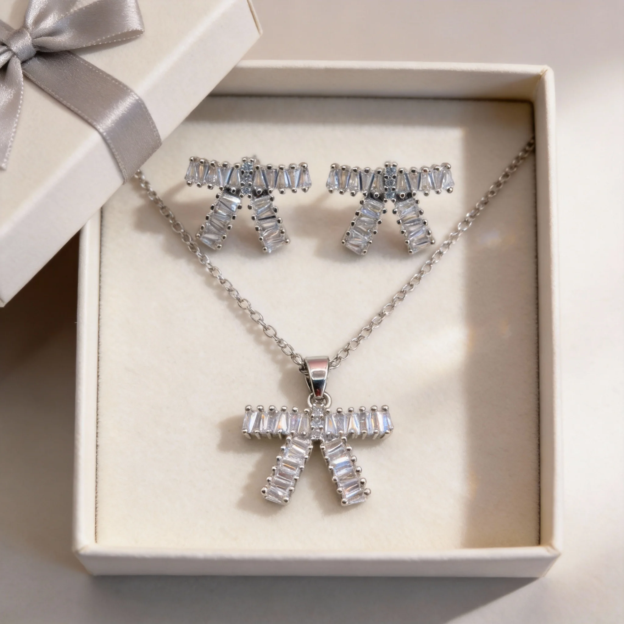 full pave baguette cz bow jewelry set full pave baguette cz bow jewelry set