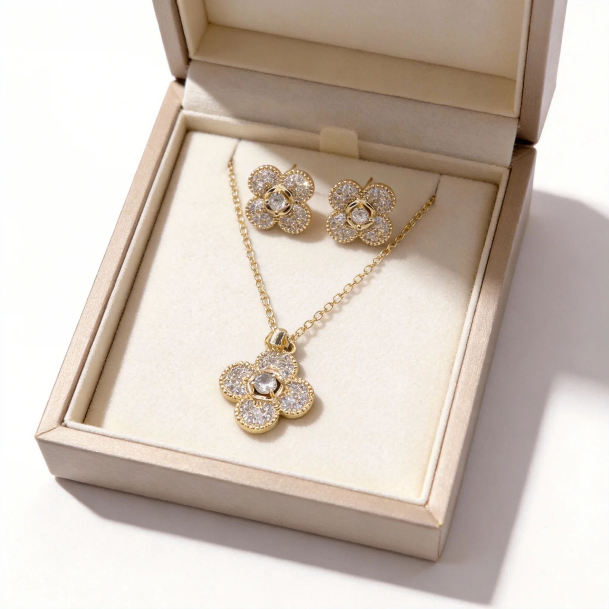 clover full pave cz jewelry set