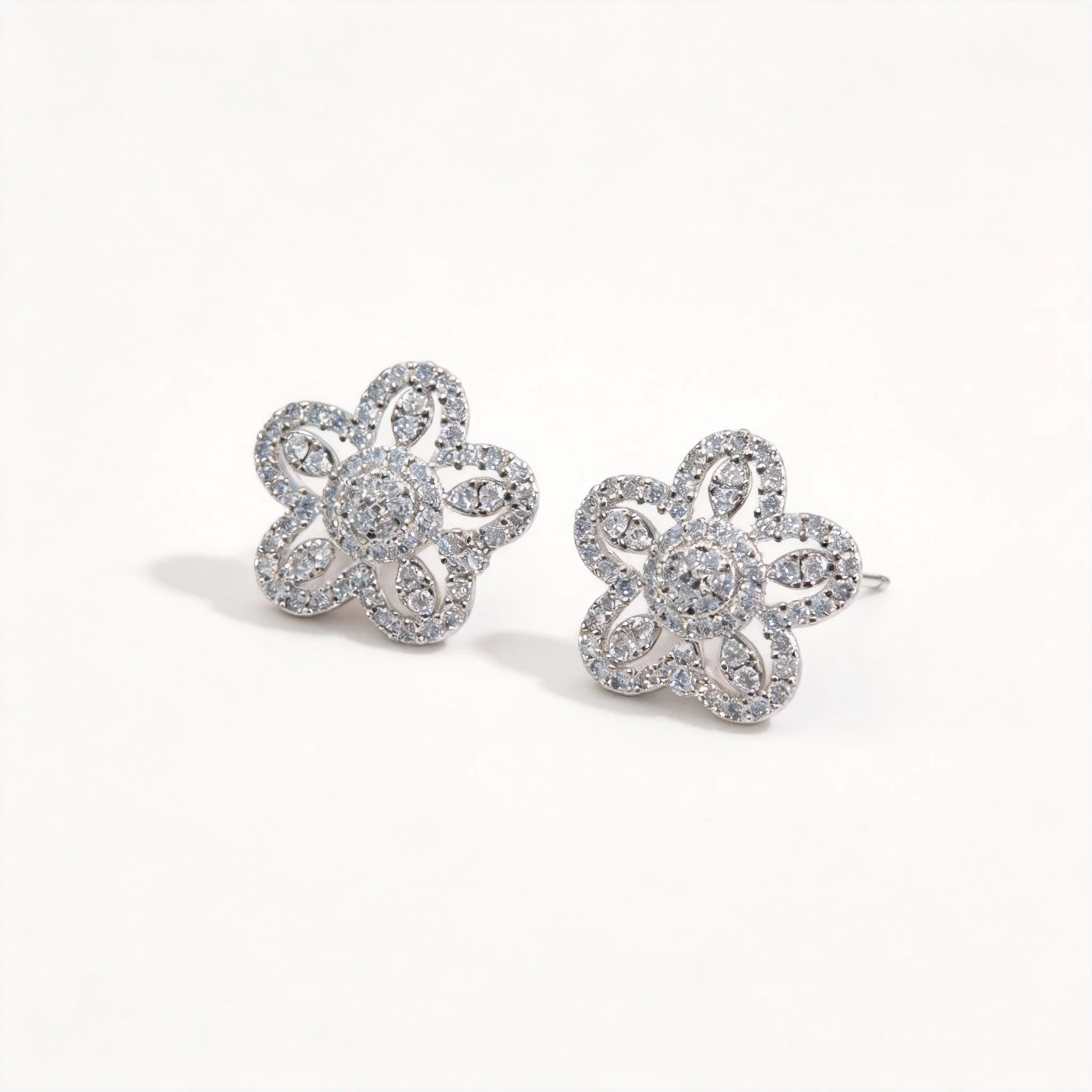 18k gold plated pave cz hollow floral stud earrings