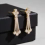 18k gold plated full pave cz tassel drop earrings