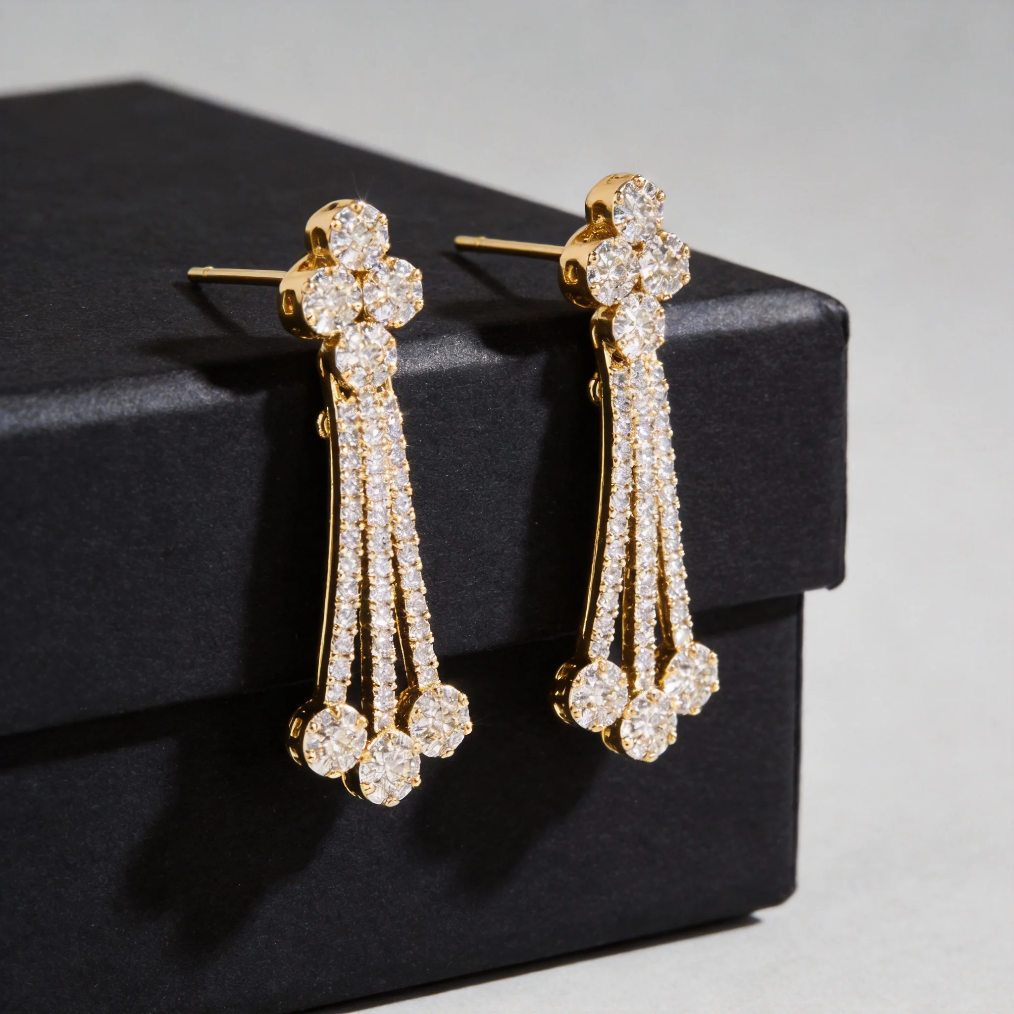 18k gold plated full pave cz tassel drop earrings