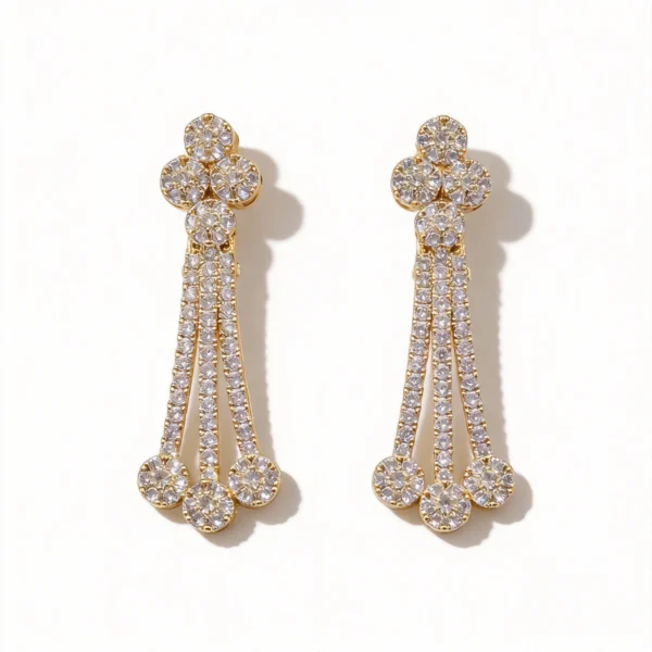 18k gold plated full pave cz tassel drop earrings