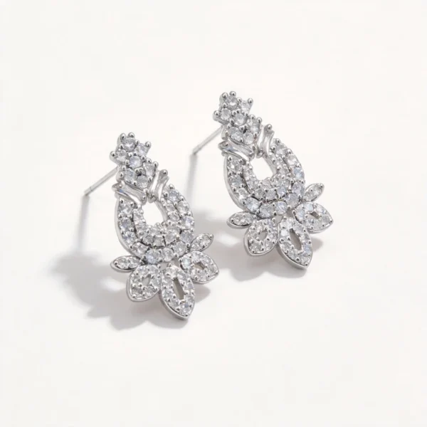18k gold plated pave cz floral leaf drop earrings