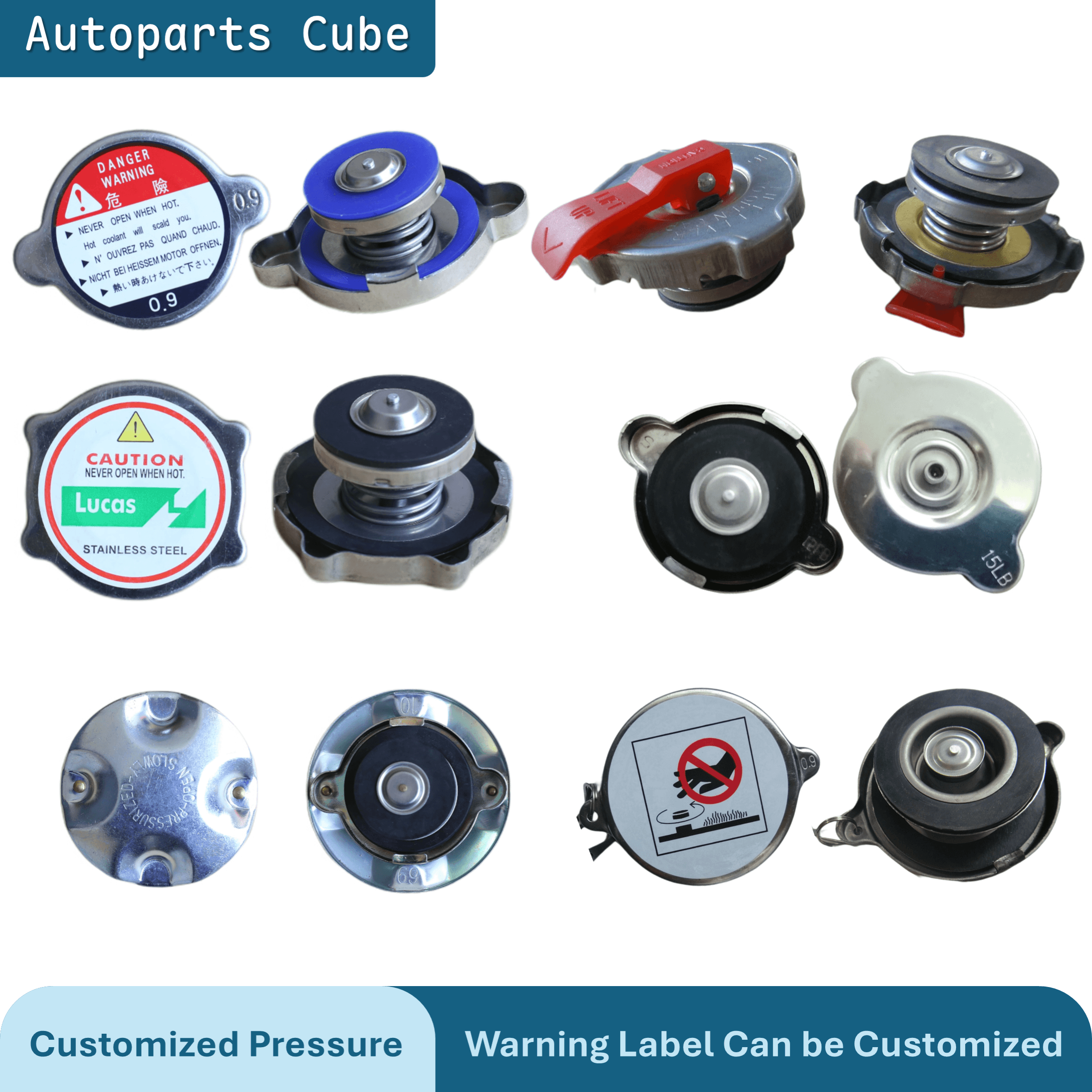 SUS430 Radiator Cap for Car/SUV/Truck/Generator , Double Sealing Stainless, Plastic Tank Cover 0.5/0.9/1.1/1.3/1.5